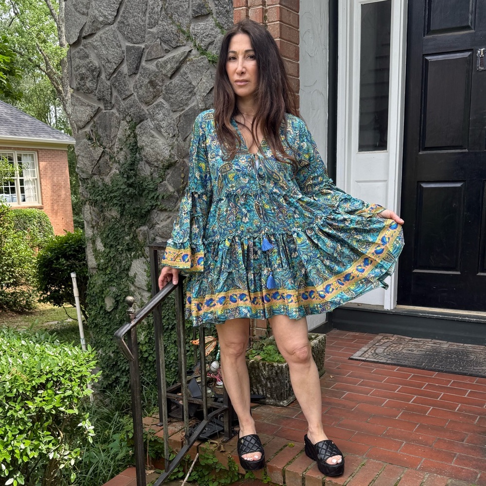 BOHO SILK BLEND Floral Green Dress